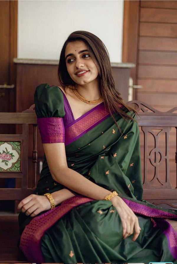 Regal Green Banarasi Soft Silk Saree | Ready-to-Wear Elegance | Traditional Charm | Festive Celebrations | Banarasi