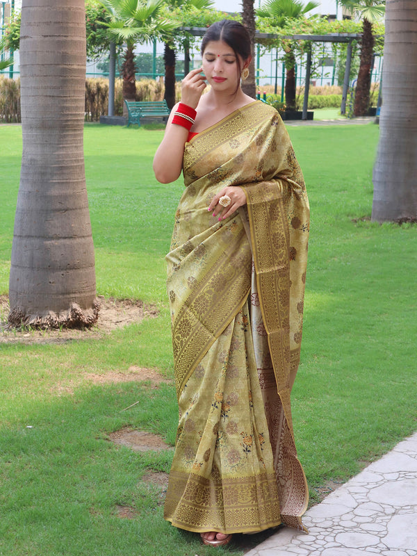 Ready-to-Wear Pure Muslin Silk Printed Banarasi Saree | Effortless Elegance | Traditional Opulence