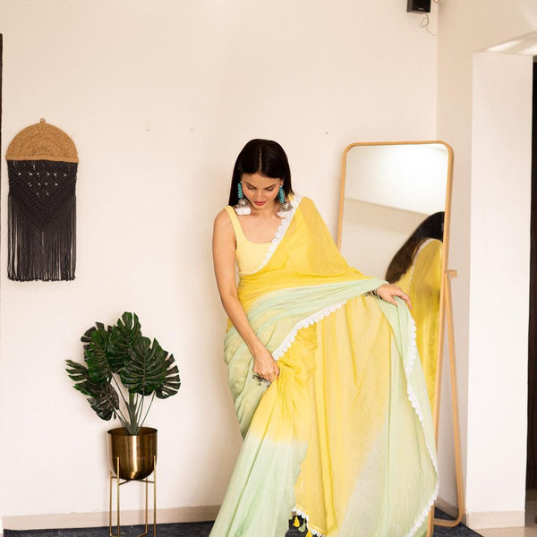 Ready-to-Wear Heavy Georgette Bollywood Saree in Yellow | Glamorous Drapes | Effortless Style