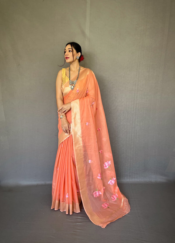 Ready-to-Wear Pure Linen Cotton Printed Bollywood Saree | Effortless Elegance | Glamorous Drapes