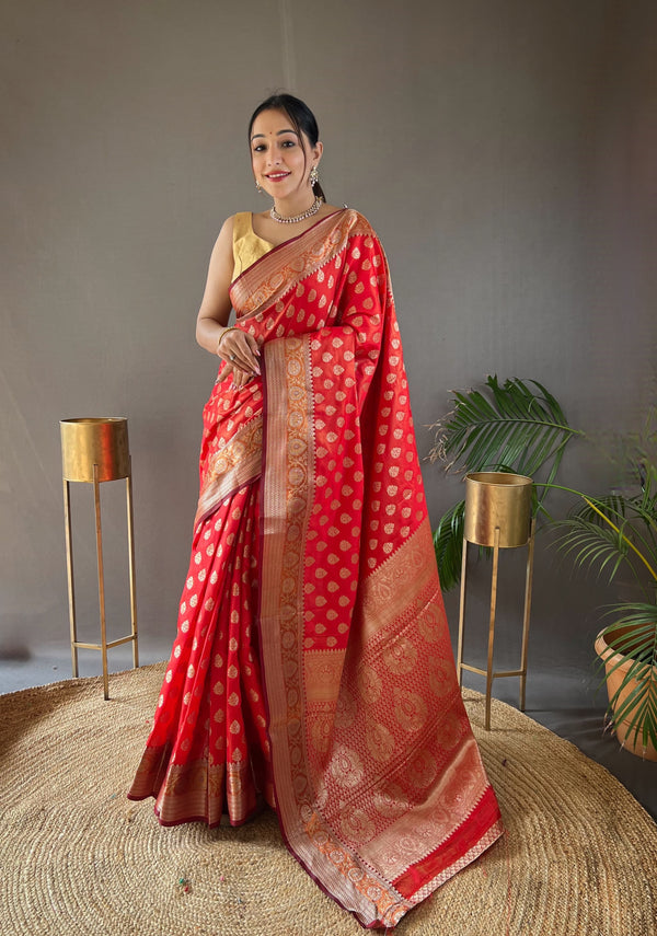 Ready-to-Wear Soft Silk Banarasi Saree with Rich Pallu | Effortless Elegance | Traditional Opulence