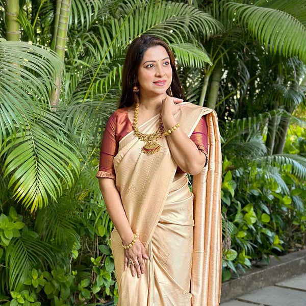 Ready-to-Wear White Banarasi Soft Lichi Silk Saree | Effortless Elegance | Traditional Opulence