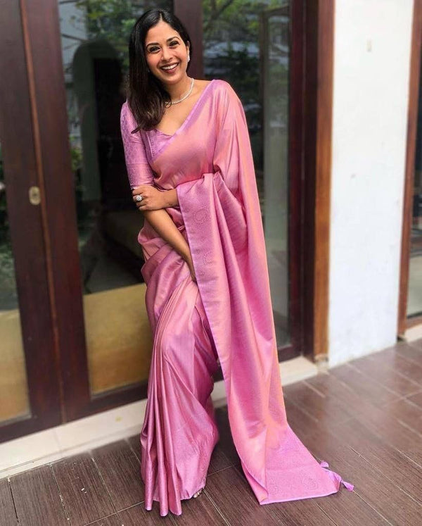 Ready-to-Wear Pink Kubera Pattu Pure Banarasi Silk Saree | Effortless Elegance | Traditional Opulence