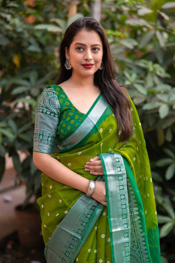Elegant Beige Saree | Bandhani Printed | Soft Jute Silk For | Casual Wear