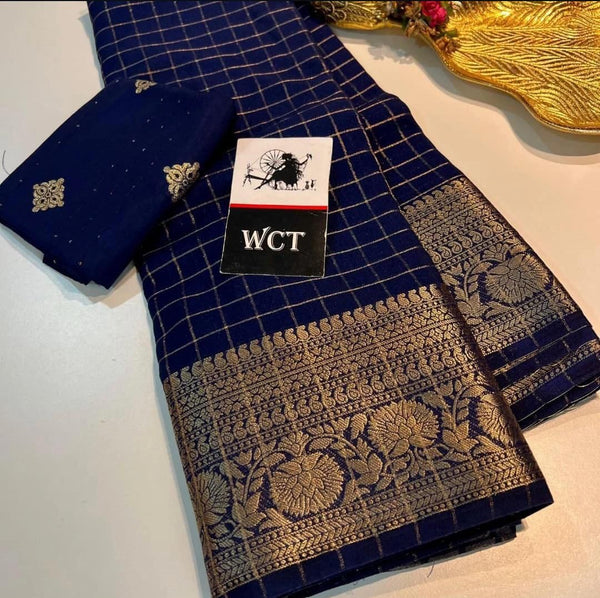 Elegant Violet Saree | Solid Pattern | Soft Dola Silk For | Festive Wear
