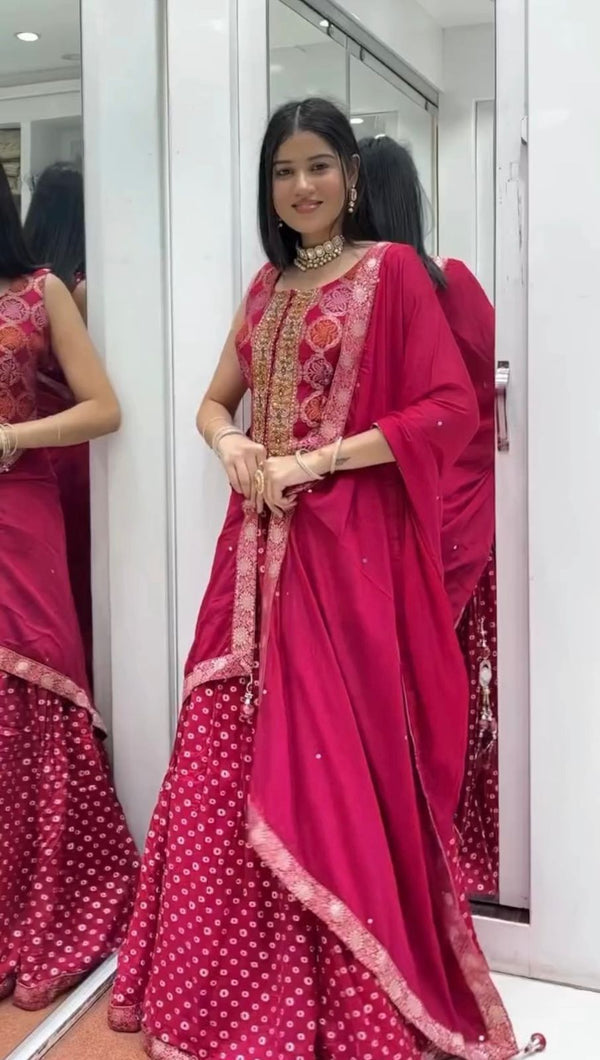 3 Piece top , Lehenga & Dupatta set with Emboidery work on chinon fabric