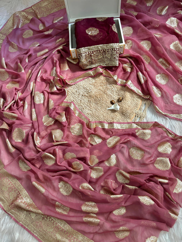 Soft Viscose Georgette Saree | Banarasi Weave | Wedding Ready to Wear