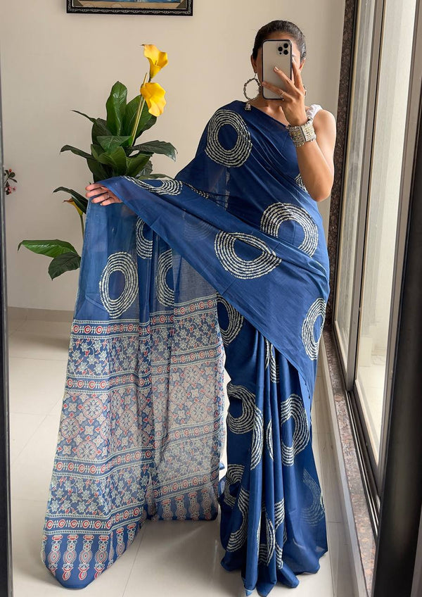 Elegant Pure Mul Cotton Saree | Bandhani Printed | Ready to Wear