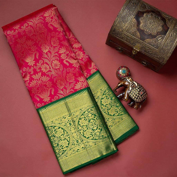 Ready-to-Wear Red Soft Lichi Silk Banarasi Saree | Effortless Elegance | Traditional Opulence