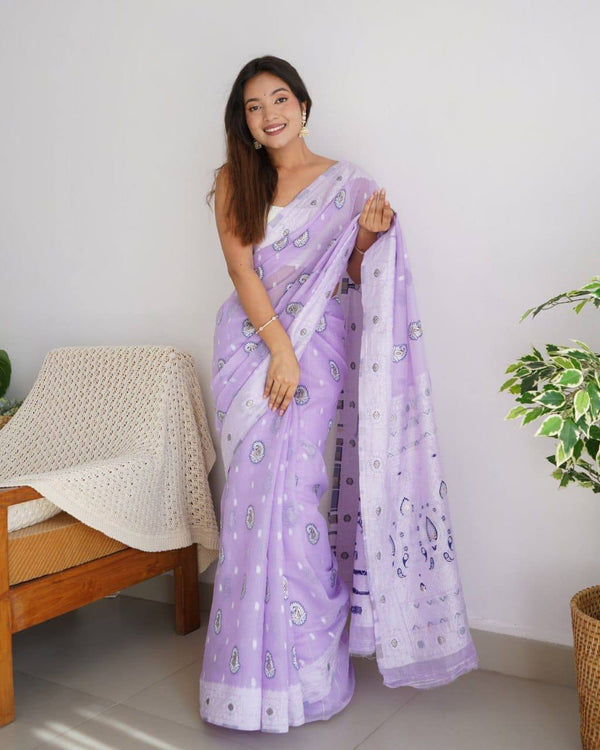 Ready-to-Wear Soft Cotton Linen Bollywood Saree | Effortless Elegance | Glamorous Drapes