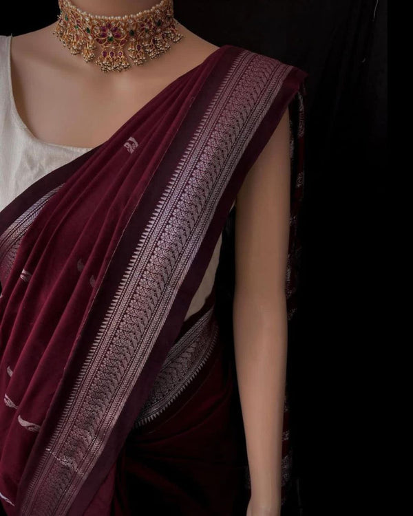 Ready-to-Wear Brown Soft Lichi Silk Paithani Saree | Effortless Elegance | Traditional Opulence