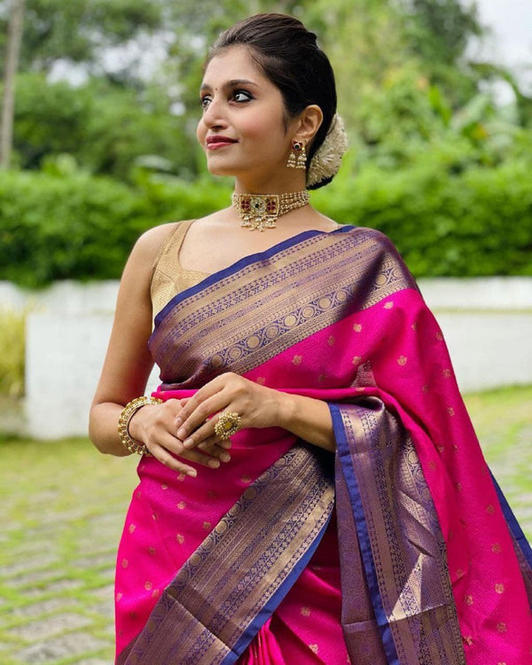 Ready-to-Wear Pink Soft Lichi Silk Banarasi Saree | Effortless Elegance | Traditional Opulence