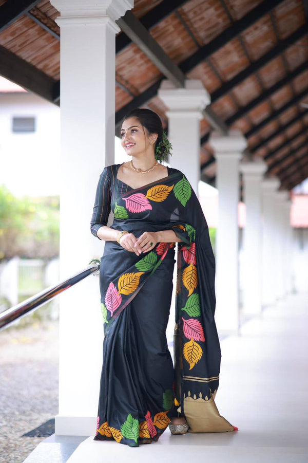 Ready-to-Wear Black and White Soft Lichi Silk Banarasi Saree | Timeless Elegance | Versatile Sophistication