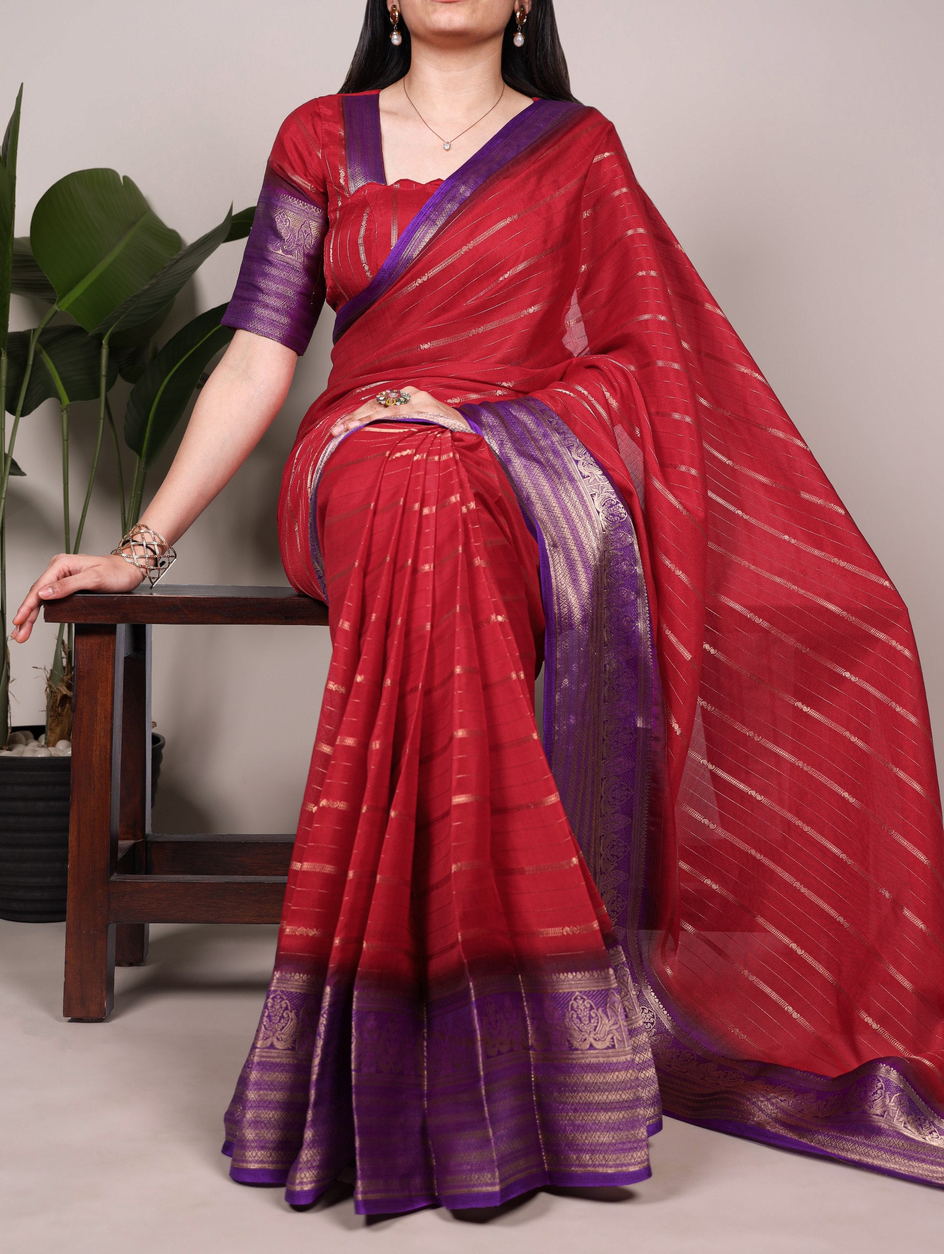Soft Crepe Weaving Red Banarasi Wedding Ready-to-Wear Saree | QuickSaree