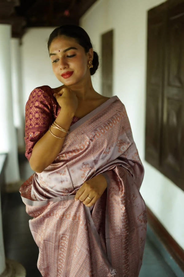 Ready-to-Wear Grey Banarasi Soft Silk Saree | Effortless Elegance | Traditional Opulence