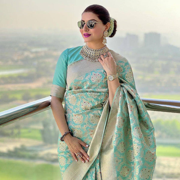 Elegant Soft Lichi Silk Saree | Banarasi Weave | Wedding Ready to Wear
