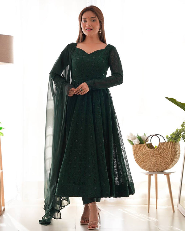 HEAVY PURE SOFT FOX GEORGETTE LUKHNOWI SEQUENCE WORK SALWAR SUITS