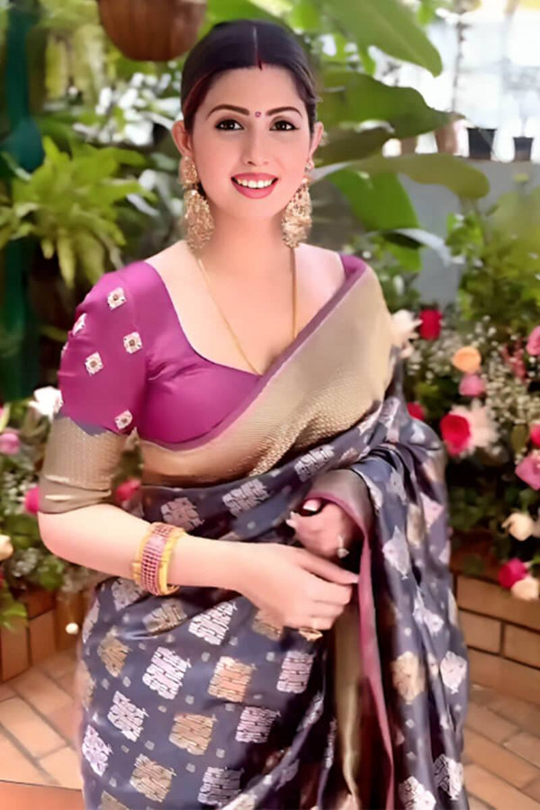 Elegant Grey Saree | Traditional Weave | Soft Banarasi Silk For | Wedding Wear
