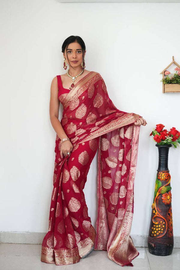 Ready-to-Wear Red Soft Cotton Linen Slab Saree | Effortless Comfort | Vibrant Elegance